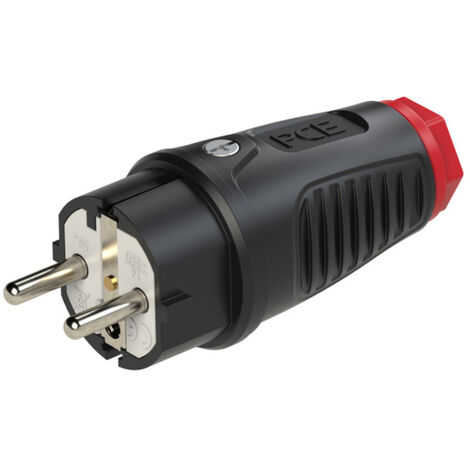 PCE 0521-sr Schutzkontaktstecker Gummi, Thermoplast  250 V Schwarz, Rot IP54