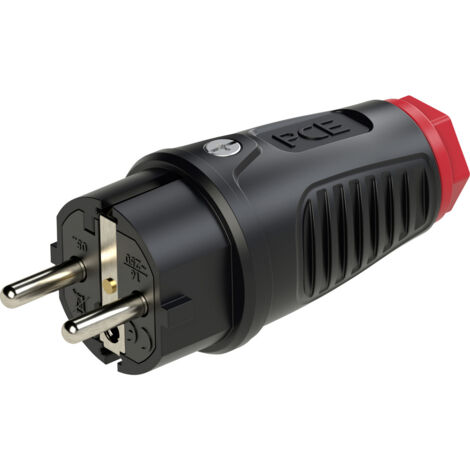 PCE 0522-sr Schutzkontaktstecker Vollgummi, Thermoplast 250 V Schwarz, Rot IP54