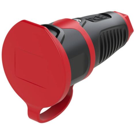 PCE 2411-sr Fiche électrique femelle avec terre caoutchouc, plastique 230 V noir, rouge IP54 A808302