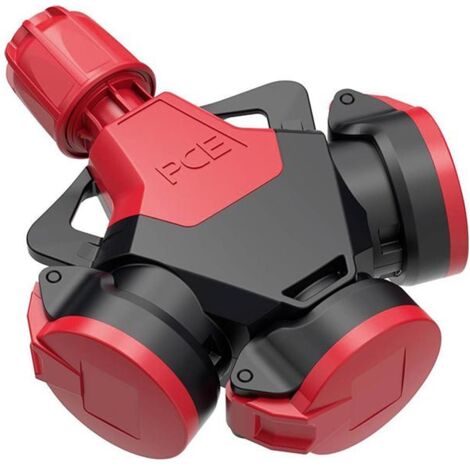 pce 3-Wegekupplung TopTaurus2 Vollgummi mit Klappdeckel IP54 rot