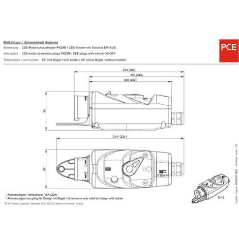 PCE 54015063 Interruttore protezione motore CEE 16 A 5 poli 400 V 1 pz.
