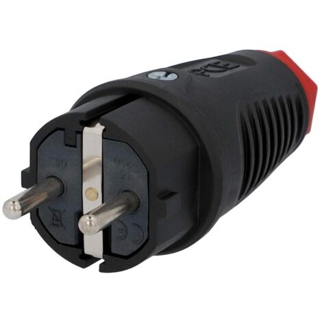 PCE Schutzkontakt-Stecker Vollgummi IP44, mit Knickschutz, schwarz Stecker & Kupplungen
