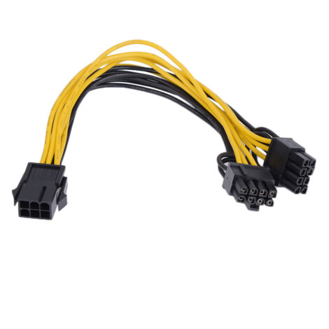 PCI-E-Stromkabel für Grafikkarte, 6-poliger weiblicher Stecker auf zwei 8-polige männliche Stecker (6+2 Pins)