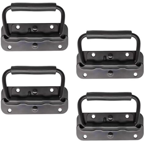 Pcs 100mm Stainless Steel Spring Folding Handle Pull Handle Folding Door Handle Foldable Crate Handle Box Handle with Handle for Toolbox Door Cabinet Hatch (Black)