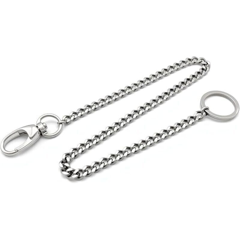 pcs 40cm Stainless Steel Chain, Trouser Chain with Polished Finish on Four Sides, Wallet and Keyring, Silver, Unisex