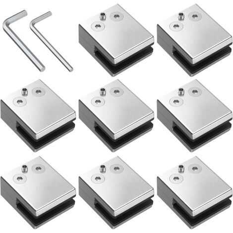 PCS Abrazaderas de vidrio de 8-10 mm Abrazaderas de vidrio de acero inoxidable 304 Soporte de vidrio ajustable con parte posterior plana para barandilla de escalera, pasamanos