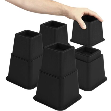 Pcs Adjustable Furniture Riser Feet (4 High, 4 Short) - Space-Saving Risers for Bed, Table and Sofa (8 to 20 cm) (Black)