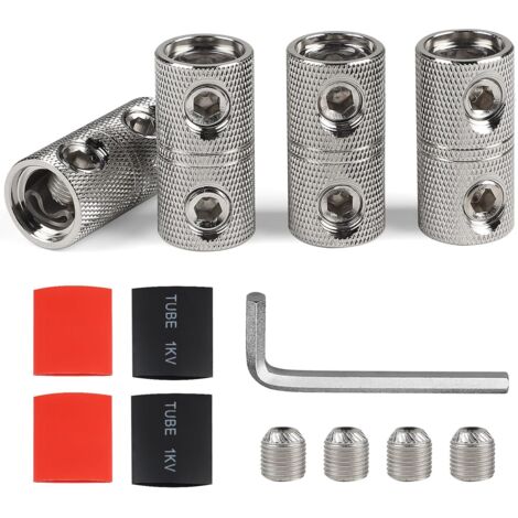 Pcs Butt Connectors 50mm² with 4 Heat Shrink Tubing, Car Audio Crimp Electrical Terminals, 0 AWG Battery Cable Crimp Connector, Brass Butt Cable Terminals
