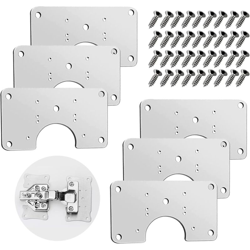 Linghhang - 6 Pcs Cabinet Hinge Repair Brackets, Stainless Steel Hinge Repair Plates Mounting, Furniture Hinge Repair Kit