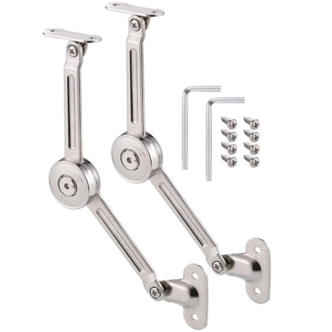 Pcs Charnière de Soutien de Couvercle à Fermeture Douce avec Vis et Clé Allen, Nickel Satiné, Support 18kg, Charnière de Maintien de Couvercle pour Placard, Coffre à Jouets Ascenseur Support