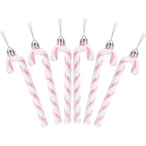 Pcs Christmas Concepts Pack of 6-13cm (Baby Pink) Glitter Candy Cane Christmas Tree Decorations