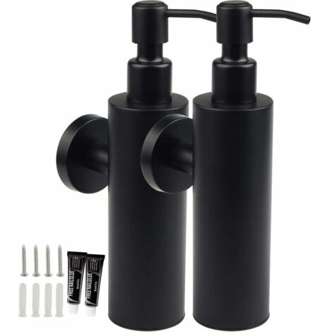 Pcs Dispenser Sapone Parete 304 Inox 200ml Matte Nero Manuale Dispenser di Sapone Shampoo Doccia Gel Bottiglia Mani, per Cucina, Bagno, 2 Tipi di Montaggio- con Colle, Viti