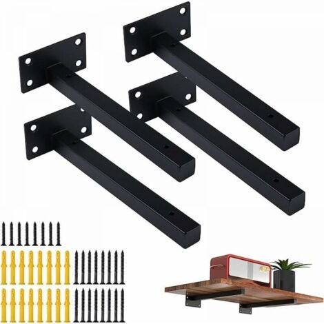 Pcs Équerre Étagère Support Étagere pour Murale Fixation, Supports détagère Murale,Robuste Support du2019Angle,Plateaux de Fixation Rétro en Métal avec Vis Noir (8in\\/20cm)