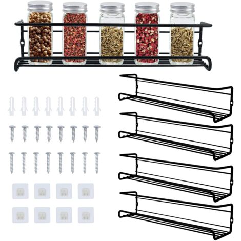 PCS Kitchen Shelf Organizer, Wall Mounted Spice Rack Metal Spice Rack No Drilling Self-Adhesive Cabinet Hanging Sticky Spice Organizer 29 x 6 x 6.5 cm, Black