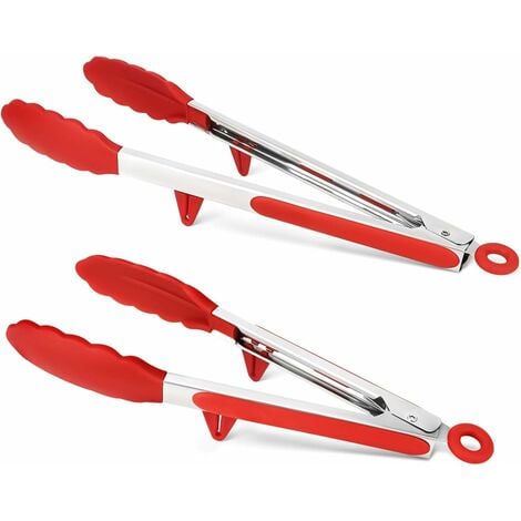 2 Pack and Kitchen Tongs with Silicone Tips, Premium Silicone Non-Stick  Stainless Steel BBQ Cooking Grilling Locking Food Tongs - Red 