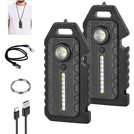 pcs Mini LED petite lampe de travail COB porte-clés lampe de poche, 5 modes 500 lumens rechargeable porte-clés lumière d'urgence avec base magnétique et longes, sifflet d'urgence fenêtre de survie por