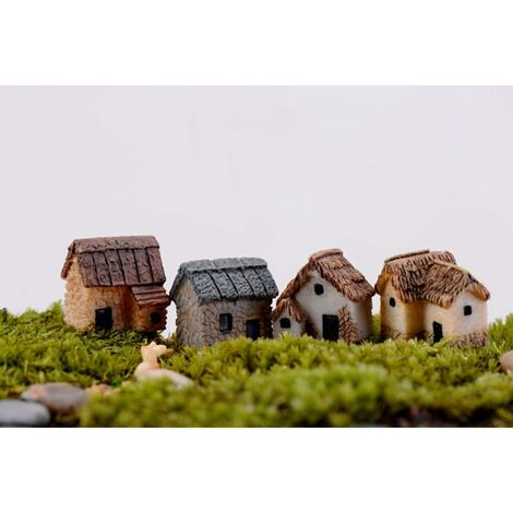 PCS Miniature Gardening Landscape Micro Village Stone Houses Miniature House Thatched Cottage Huts DIY Bonsai Terrarium Craft Desktop Ornaments Accessories for Fairy Garden Decoration