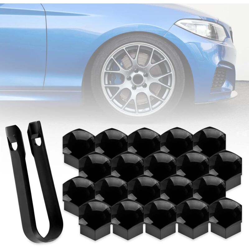 20 Pieces ø 19 mm (Black) Wheel Nut Caps, Wheel Nut Covers for Car Conversion, Universal Locking Covers for Car Conversion with Tool for Wheel Nuts