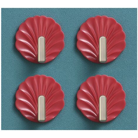 LINGHHANG Pcs Seashell Wall Hooks - Red, Cute Shape Wall Hooks, Self Adhesive Hanging Hooks for Handbag, Towel and Key Holder