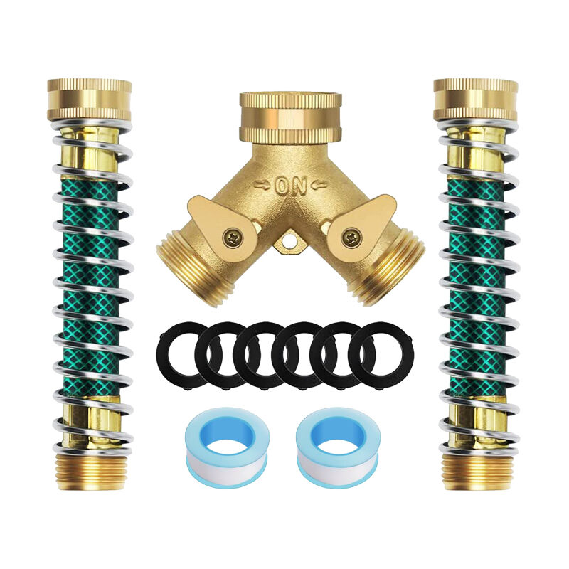 Répartiteurs de tuyaux d'arrosage à 2 voies, connecteur en y de 3/4 po, inverseur de robinet, connecteur de tuyau de robinet, 2 tuyaux à ressort