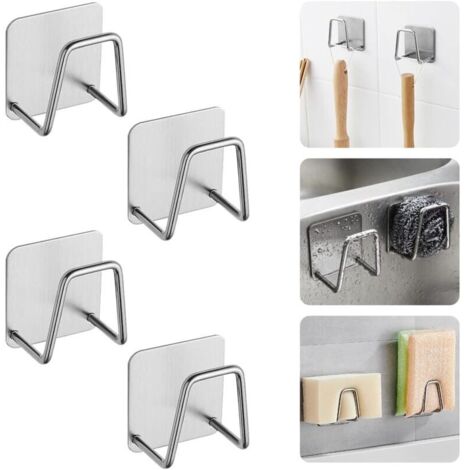 PCS Self-Adhesive Stainless Steel Sponge Holder 5 x 5 x 3.2cm Kitchen Sink Sponge Holder Hook Adhesive Black Kitchen Sink Sponge Holder Stainless Steel Hook for Sponge Brush