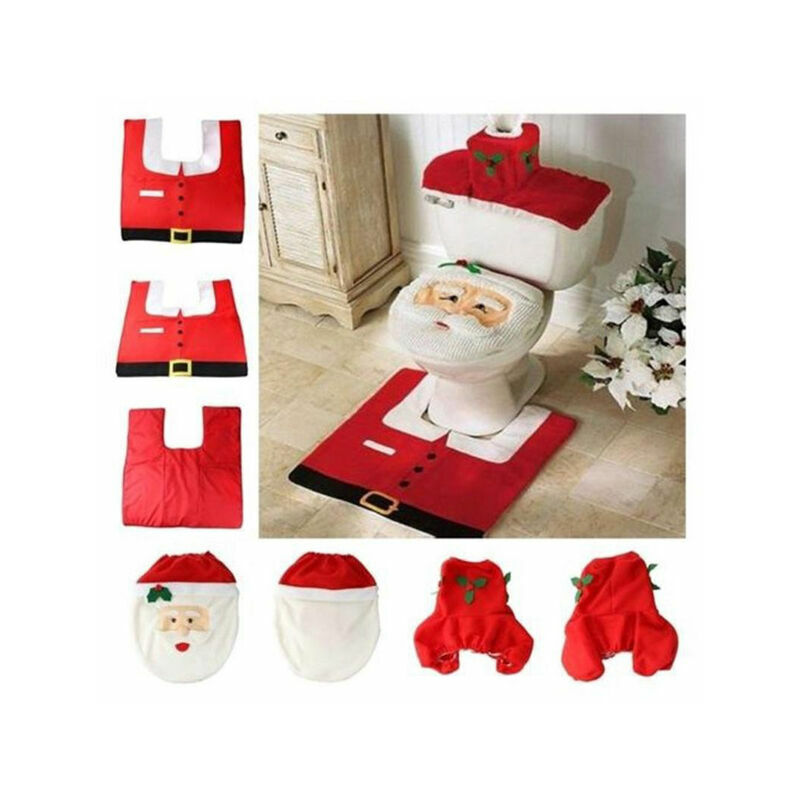 Pcs/Set Christmas Pad Christmas Household Textiles Toilet Rug Carpet Pad Set - Santa Claus Model