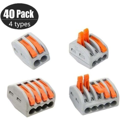 PCT-212/213/214/215 Lot de 40 bornes de raccordement compactes pour écrous de levier Assortiment de connecteurs de câbles