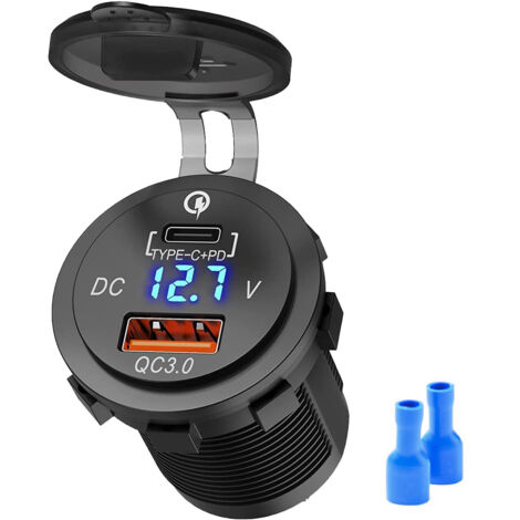 PD-Schnellladegerät USB C Auto Typ C und QC3.0 Ladegerät 12 V / 24 V QC 3.0 64 W USB-Ladebuchse Aluminium-Metallgehäuse für Auto Aarine Motorrad Boot Caravan (Arancio)