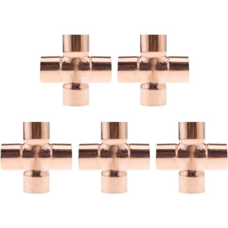 Pdir 5pcs 22mm 4 Way Cross Pipe Fitting for Plumbing Air Conditioning Refrigeration Central Heating Gas Pipeline