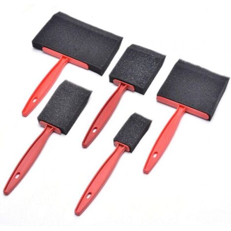 Pdir Lot de 5 pinceaux en mousse pour vernis, peintures, travaux manuels avec manches en bois, pour acryliques, teintures, vernis, travaux manuels (rouge + noir)