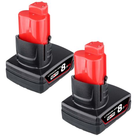 PDstation 2 Pack M12B6 12V 8.0Ah Batterie Lithium-ION de Remplacement pour Milwaukee M12 12Volt Power Tools Batteries with LED Indicator 48-11-2460