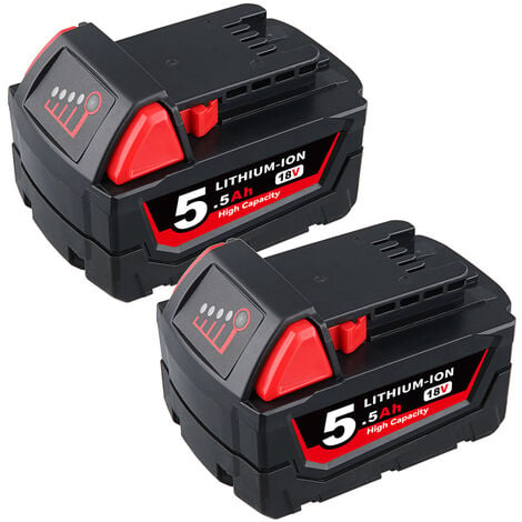 PDstation 2Pack 18V 5.5Ah Pour Milwaukee M18 Lithium XC 5.0 Batterie à capacité étendue 48-11-1860 48-11-1852 48-11-1850 48-11-1828