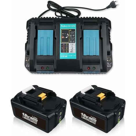 PDstation 2X 18V 7.0Ah BL1860B Ersatz Akku für Makita mit LED-Akkuanzeige + Dual Port 4A Ladegerät für DC18RD Kompatibel für BL1860B BL1860 BL1850B BL1850 BL1840B BL1830 Werkzeugakku