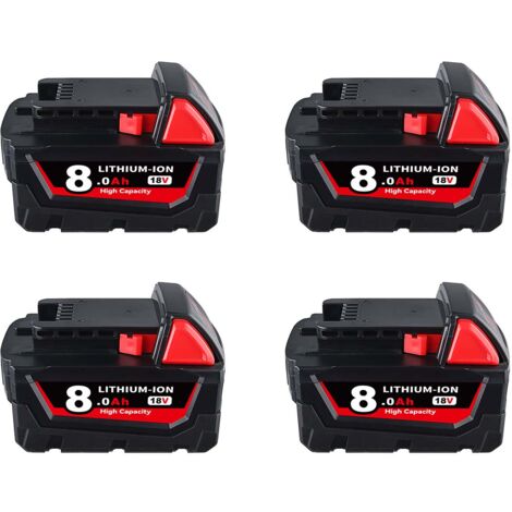 PDstation 4er-Pack 8,0 Ah 18 V Lithium-Ersatzakku für Milwaukee 18 V M18 48-11-1820 48-11-1850 48-11-1860 48-11-1828 48-11-1852