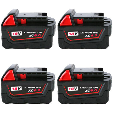 PDstation 4Pack 18V 6.0Ah Battery Replacement for Milwaukee M18 Battery 48-11-1810 48-11-1820 48-11-1850 48-11-1828 48-11-1860 Cordless Power Tool Battery