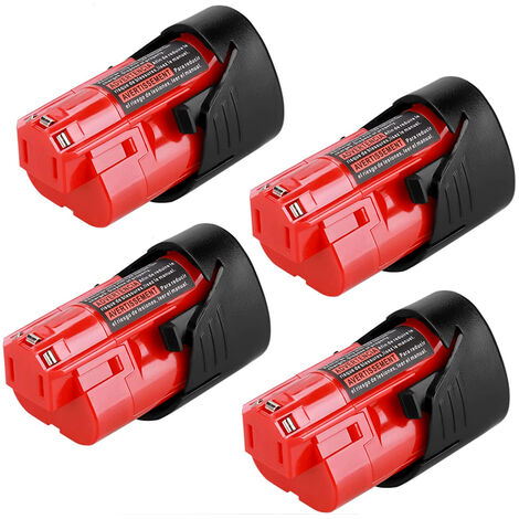 PDstation 4Pack 3.5Ah 12V M12 Batterie pour Milwaukee M12 M12B2 M12B3 48-11-2401 48-11-2402 48-11-2420 48-11-2430 48-11-2440 48-11-2460 48-11-2411 48-11-2412