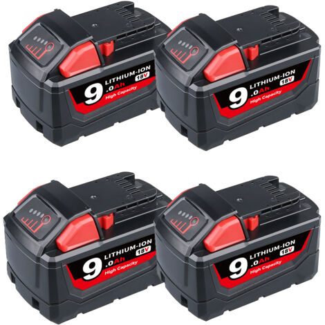 Pdstation – Batterie de remplacement 18V 9.0Ah pour Milwaukee M18 – Lithium-Ion – Autonomie prolongée – Indicateur LED de charge