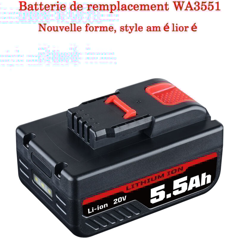 Pdstation - Batterie de remplacement 20 v 5,5 Ah pour batterie Worx 20 v WA3553 WR142E WA3551 WA3551.1 WA3553.1 WA3556 WA3572 WA3605 WA3641