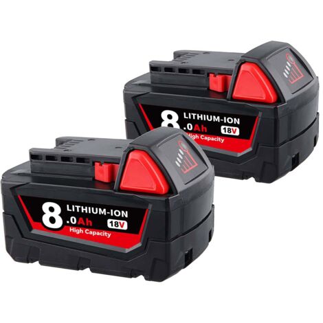 Pdstation – Batterie de remplacement 2Pack 18V 8.0Ah Lithium pour Milwaukee M18 – Témoin LED – Compatible avec outils M18