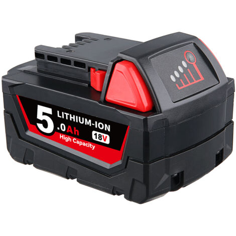 Pdstation – Batterie lithium 18V 5.0Ah pour Milwaukee M18 – Capacité prolongée – Compatible avec outils M18 – Témoin LED de charge - M18B5
