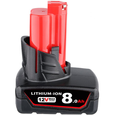 Pdstation – Batterie lithium-ion 12V 8.0Ah – Remplacement Milwaukee M12 – Compatible avec 48-11-2401/2402/2411/2430 – Système de protection intégré - M12B6