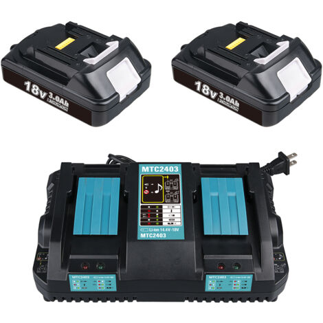 PDstation Lot de 2 batteries BL1860B 3,0 Ah améliorées et chargeur DC18RD compatibles avec les batteries Makita 18 V BL1860 BL1850 BL1850B BL1840 BL1840B BL1830 BL1830B BL1815B LXT400 pour outils élec