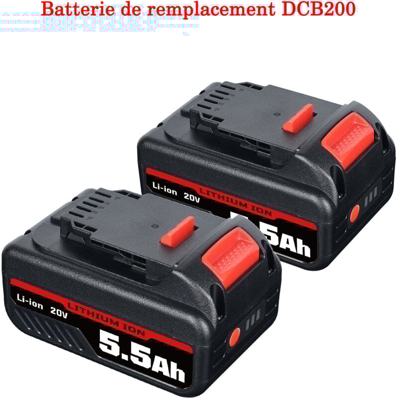 Pdstation - Lot de 2 batteries de rechange Li-ion 18 v 5,5 Ah DCB200 pour Dewalt 18 v DCB184 DCB184B-XJ DCB180 DCB181 DCB182 DCB183 DCB185 18 v xr