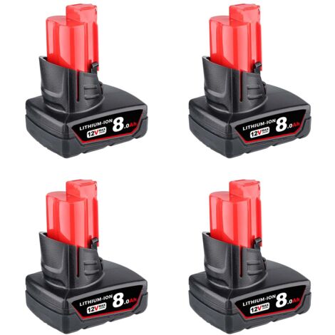 Pdstation – Lot de 4 batteries 12V 7000mAh Li-Ion pour outils Milwaukee M12 – Protection contre surcharges – Compatible avec modèles 48-11-2401/2420/2411