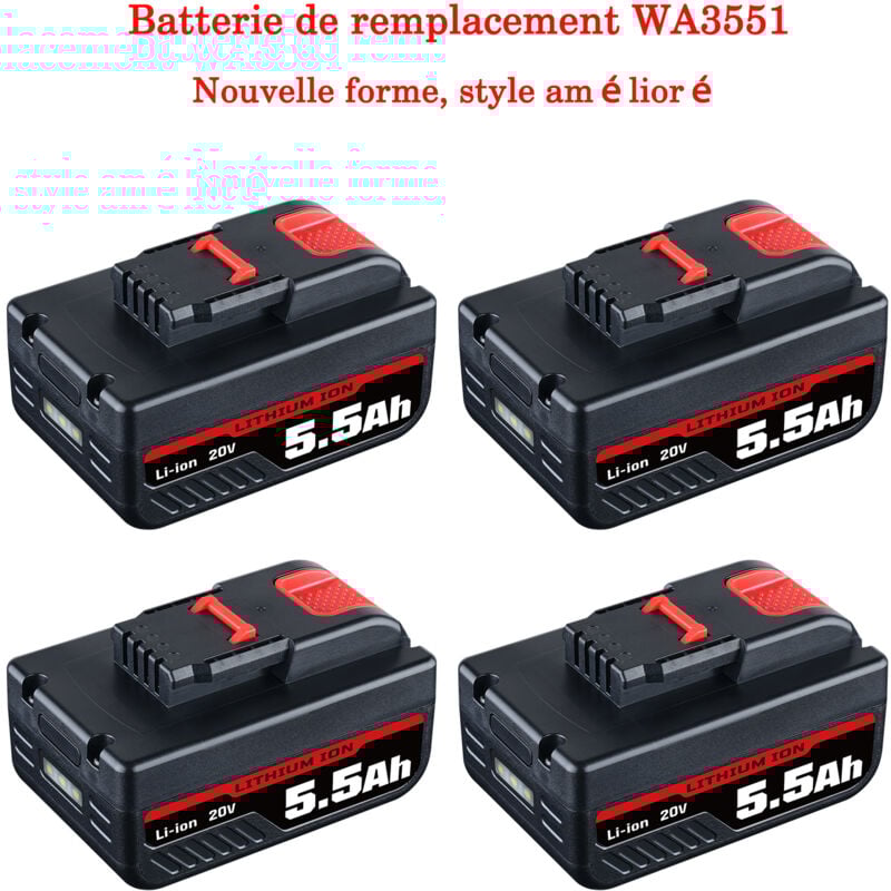 Pdstation - Lot de 4 nouvelles batteries de rechange 20 v 5,5 Ah pour batterie Worx 20 v WA3553 WR142E WA3551 WA3551.1 WA3553.1 WA3556 WA3572 WA3605