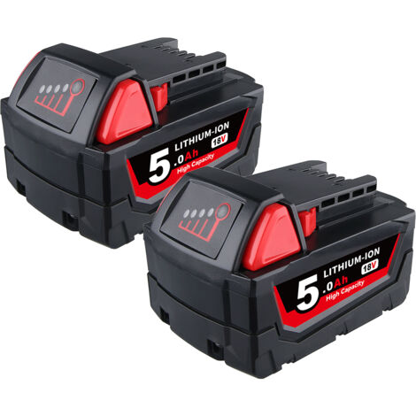 Pdstation – Pack de 2 batteries Lithium 18V 5.5Ah pour Milwaukee M18 – Charge rapide avec indicateur LED – Compatible avec outils sans fil - M18B5