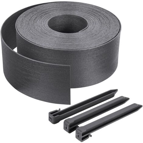 PE Gartenkante 10 Meter mit 10 Heringen flexible Rasenkante Rasenkante Naturoptik Höhe 12cm Stärke 3mm schwarz