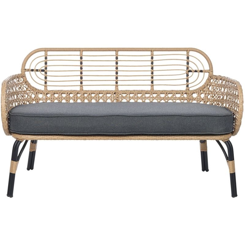 Garden Bench with Cushion PRATELLO 122 cm PE Rattan Natural