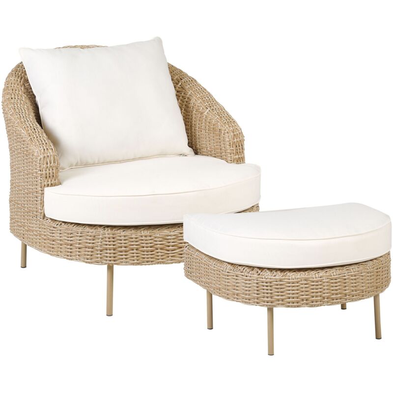 Beliani - pe Rattan Garden Armchair with Footstool Wicker Natural Colour Arcille