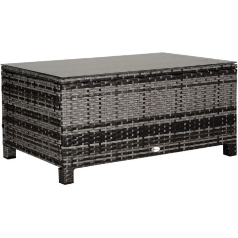 PE Rattan Garden Coffee Table, with Glass Table Top - Grey